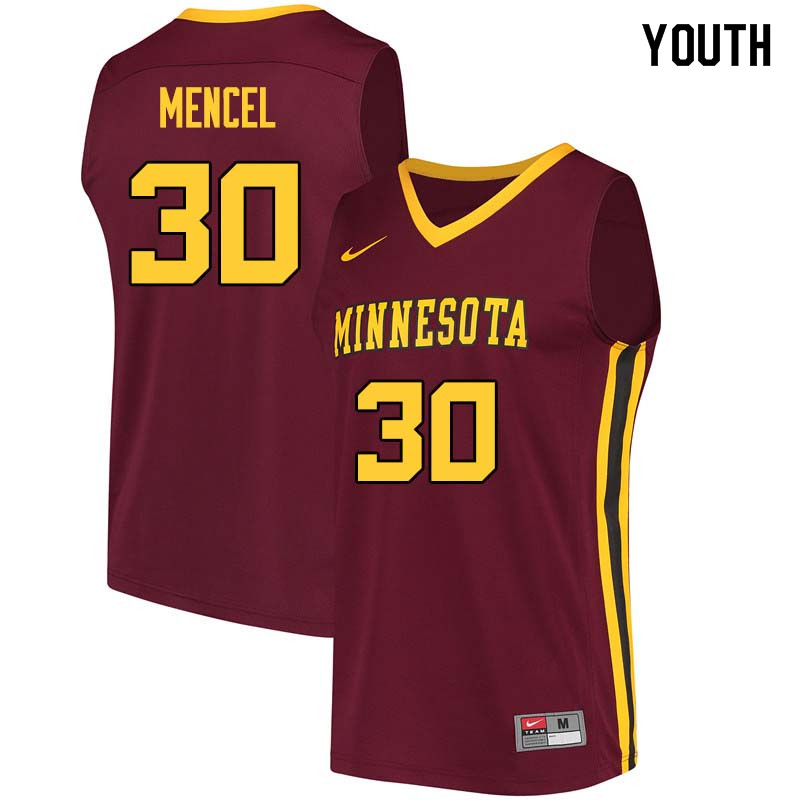 Youth #30 Chuck Mencel Minnesota Golden Gophers College Basketball Jerseys Sale-Maroon
